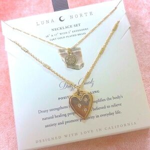Brand New Luna Norte 14K Gold Plated Brass Druzy Quartz Two Piece Necklace Set